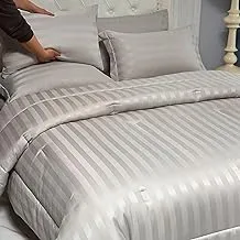 DONETELLA Comforter Set Single Size, 5 Pcs Bedding Set Damask Striped Pattern - All Season- Brushed Microfiber - Single Bed Set With Down Alternative Filling