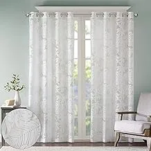 Madison Park Semi Sheer Single Curtain Modern Contemporary Botanical Print Out Design, Grommet Top, Window Drape for Living Room, Bedroom and Dorm, 50x95