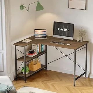 L Shaped Desk with Shelves 120 cm Reversible Corner Brown