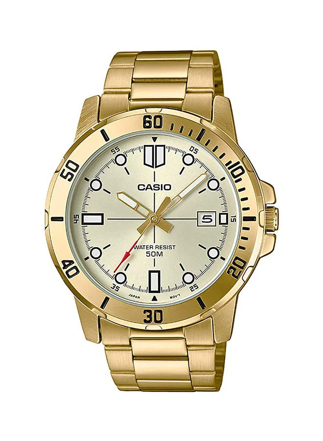 CASIO Men's Enticer Series Water Resistant Stainless Steel Analog Watch MTP-VD01G-9EVUDF - 45 mm - Gold