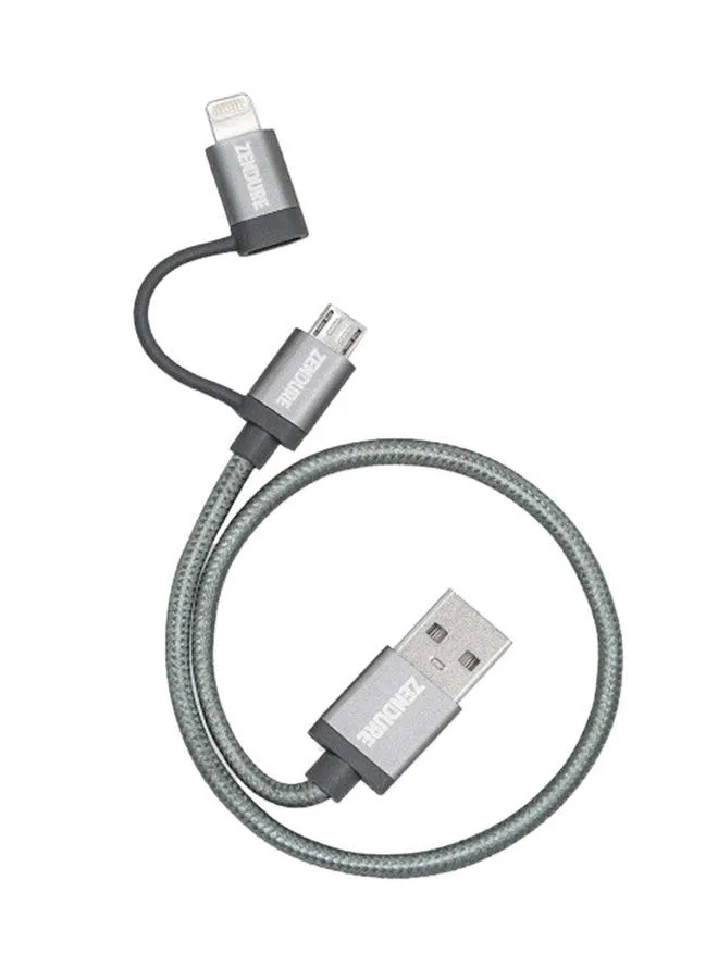 ZENDURE 2-In-1 Micro USB Data Sync Charging Cable Grey