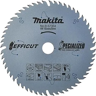Makita B-57364 56 Thread Circular Saw Blade Efficut for Cordless Tools, 165 mm x 20 mm Size, Silver