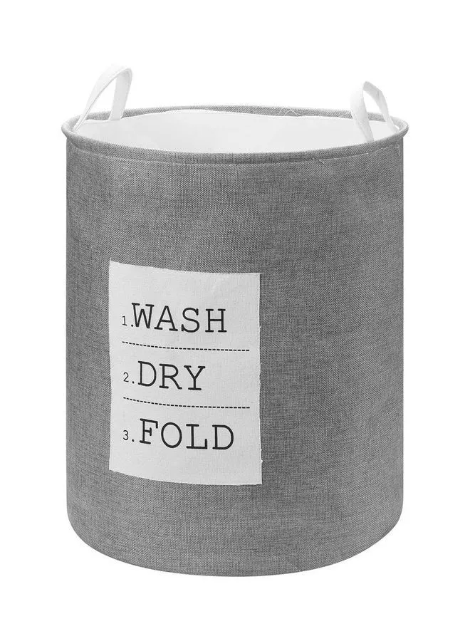 LAWAZIM Round Laundry Basket With Printed Letters Grey 40x50cm