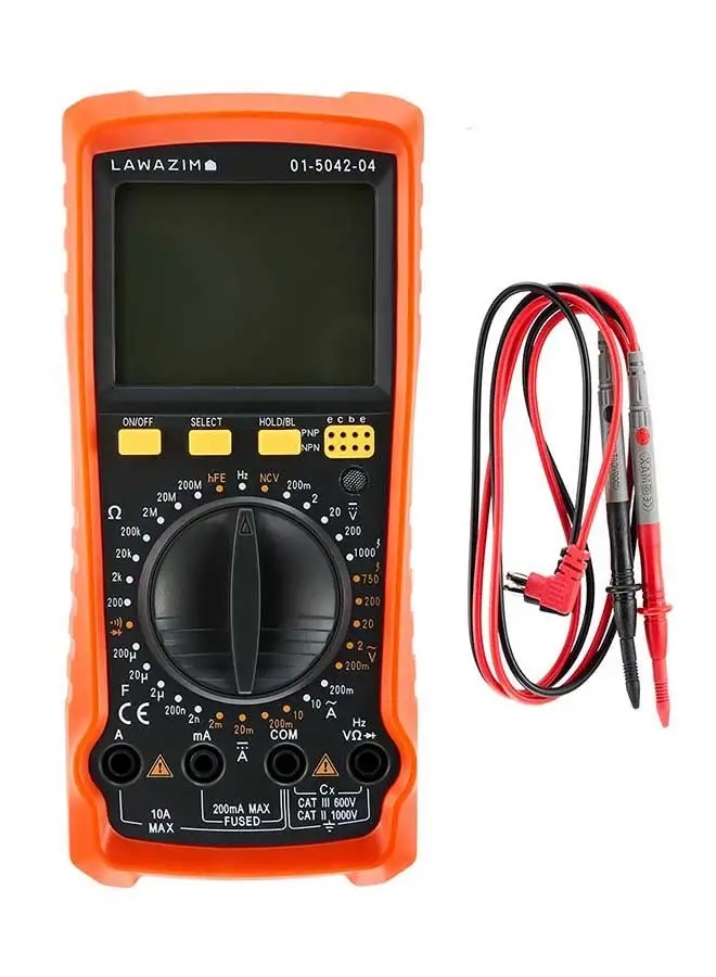 LAWAZIM Digital Multimeter Auto-Ranging Tester Black/Orange 28.4cm