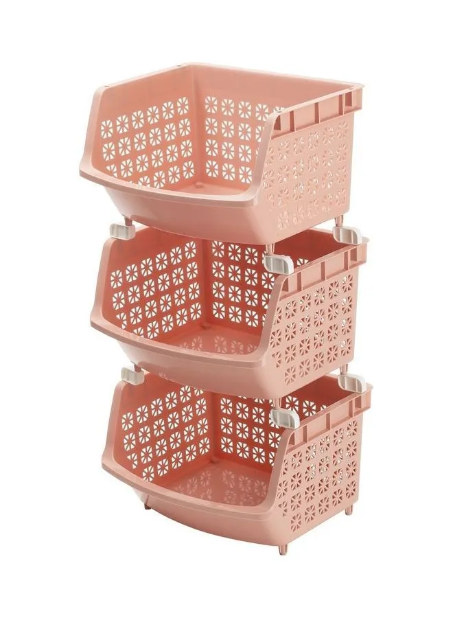 LAWAZIM 3-Tier Multipurpose Stackable Storage Rack Pink 35.8 x 32.5 x 70.5cm