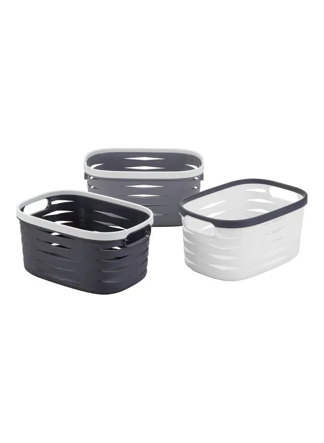 LAWAZIM 3-Piece Elegant Storage Basket Set White/Grey 24.5x16.5x12cm
