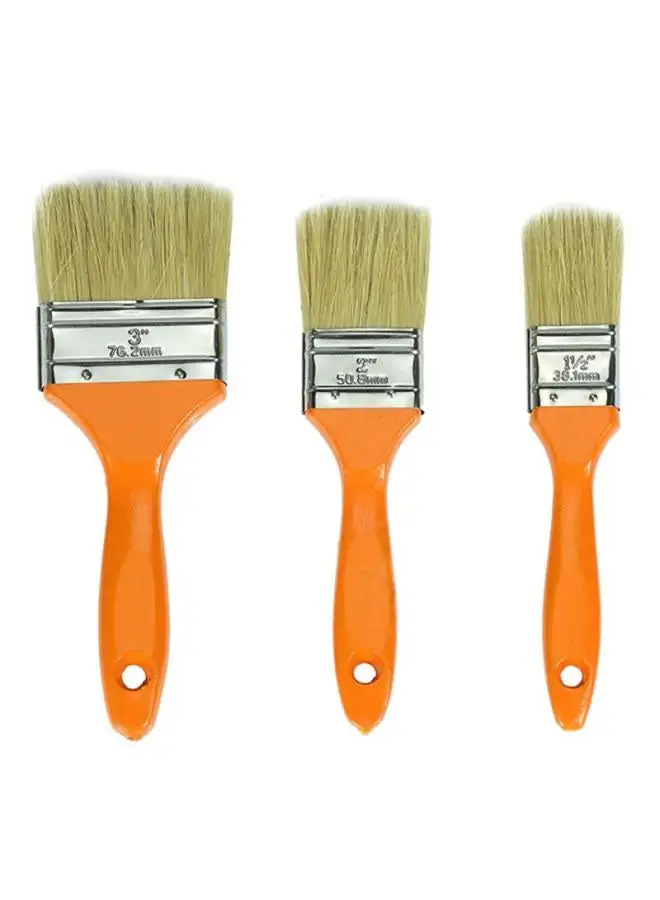 LAWAZIM 3-Piece Wooden Handle Paint Brush Set Orange/Beige Small Brush 1.5 inch, Medium Brush 2 inch, Large Brush 3inch