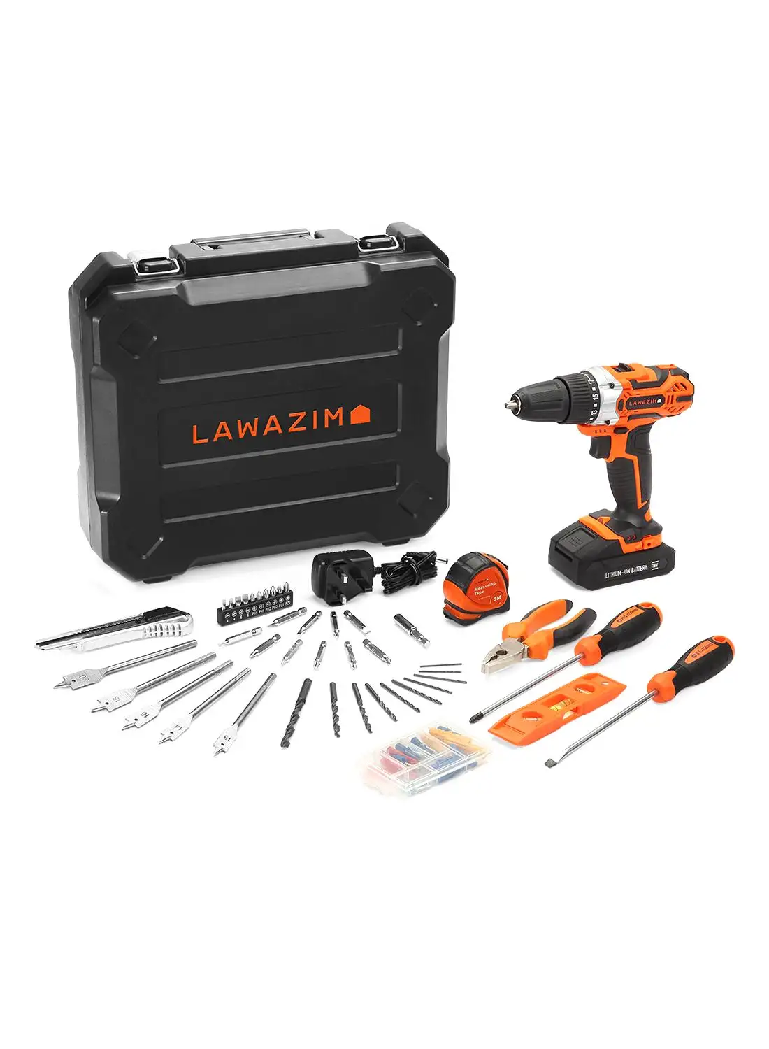 LAWAZIM Heavy Duty Cordless Drill Set Black/Orange