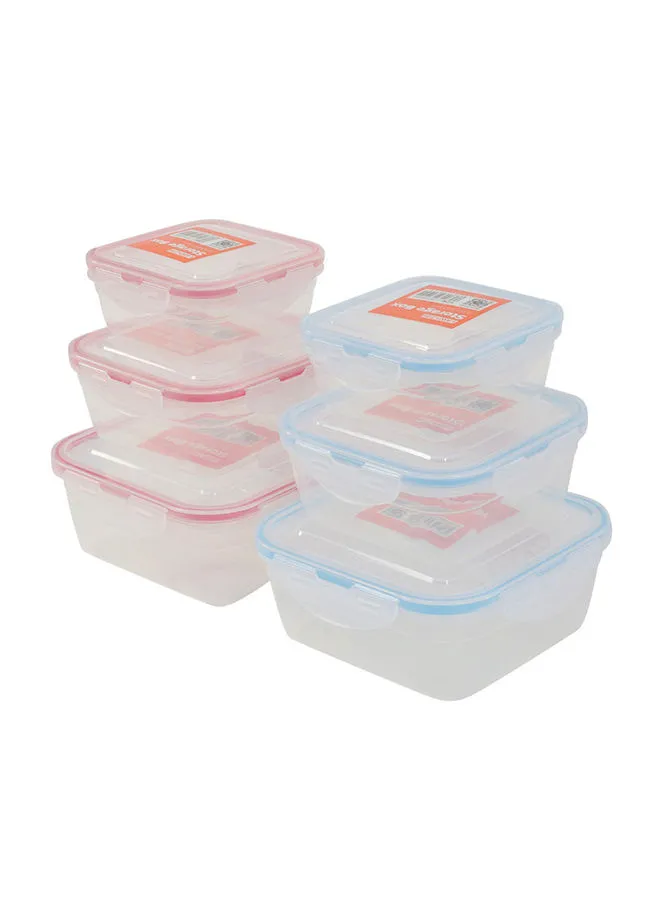 LAWAZIM 6-Piece Plastic Airtight Container Storage Box Set Blue/Red/Clear