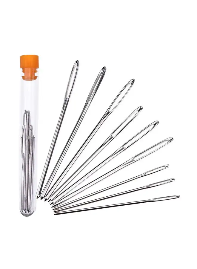 Outus 9-Piece Large-Eye Steel Knitting and Sewing Needles Silver 3 x 5.2centimeter