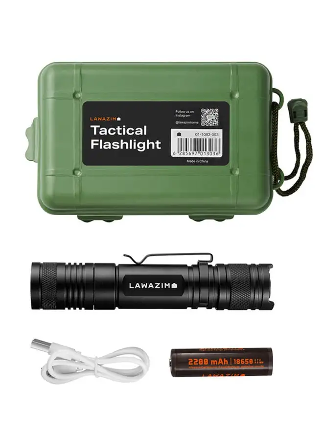 LAWAZIM Rechargeable Tactical Flashlight Black 14centimeter