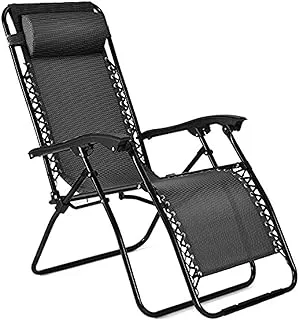 Smart-Clouds Anti Gravity Outdoor Lounge Folding Reclining Chair and Textilene Seat with Footrest & Adjustable Pillow for Yard, Beach, Camping, Garden, Pool, Lawn Deck (Black)