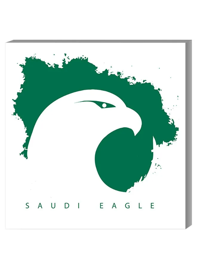 Atiq Saudi Eagle Printed Wall Decor Painting With Inner Frame White/Green 40 x 40centimeter