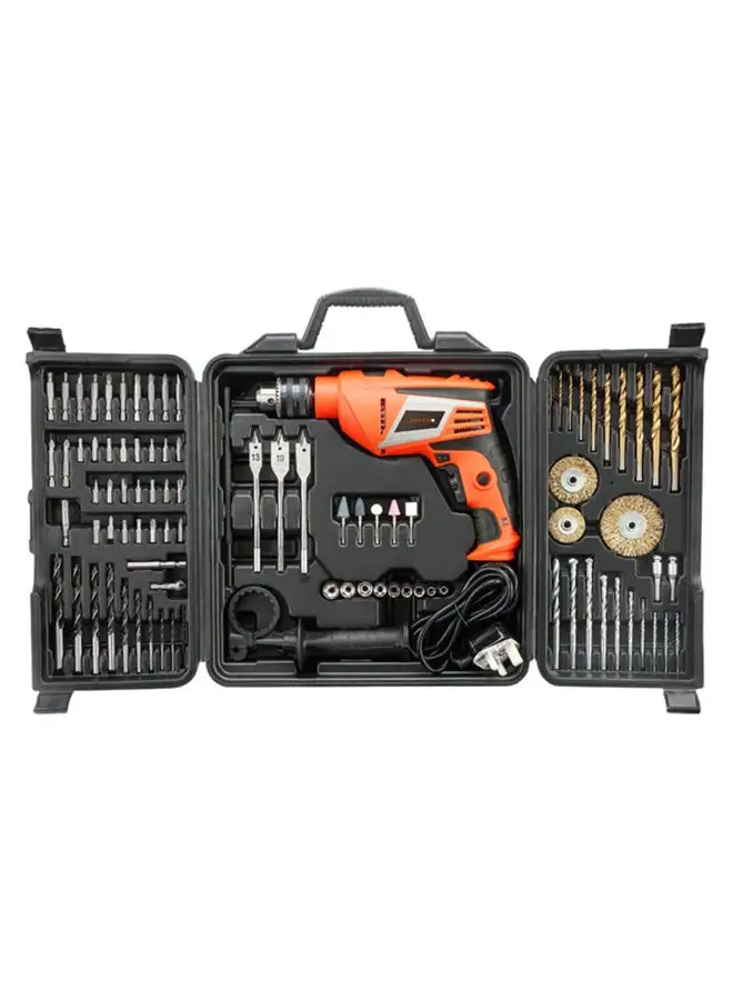 LAWAZIM 90-Piece Professional Impact Drill Kit With Case Orange/Black/Gold 11x33x37cm