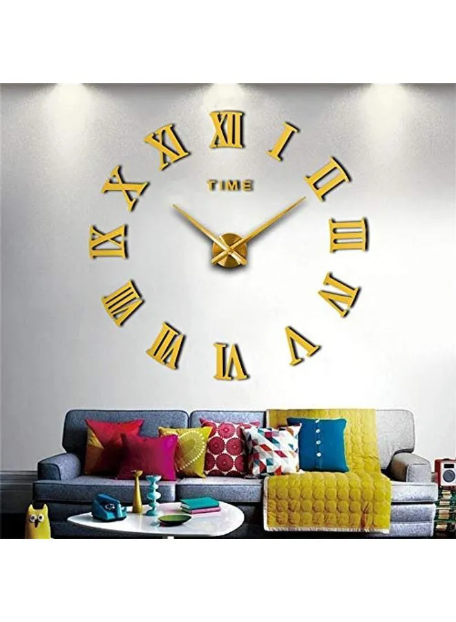 Captaintech 3D Frameless Wall Clock With Mirror Number Stickers For Home & Office Decoration Gold 120cm