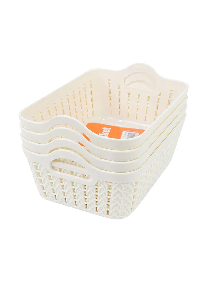 LAWAZIM 4-Piece Plastic Storage Basket White 19.5x14x7cm