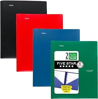 Five Star 2-Pocket Folders, 4 Pack, Plastic Folders with Prong Fasteners, Holds 11