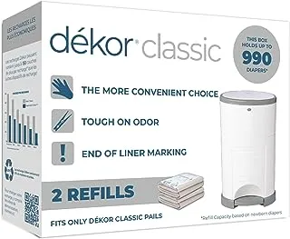 Dekor Classic Diaper Pail Refills | 2 Count | Most Economical Refill System | Quick & Easy to Replace | No Preset Bag Size – Use Only What You Need | Exclusive End-of-Liner Marking | Baby Powder Scent