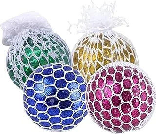 ECVV 4 Pcs Fancy Glitter Sparkling Squishy Mesh Ball Stress Relief Squeeze Bling ball Anti-Stress Relief Toy (Random Colors)