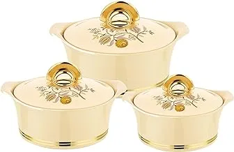 ASIAN Hotpot Falcon Gold, Stainless Steel insulated Hot Pot, Food Warmer, Keeps Food Warm for Hours - Falcon Gold (3 Pc SET 1.5L, 2.5L, 3.5L, BEIGE)