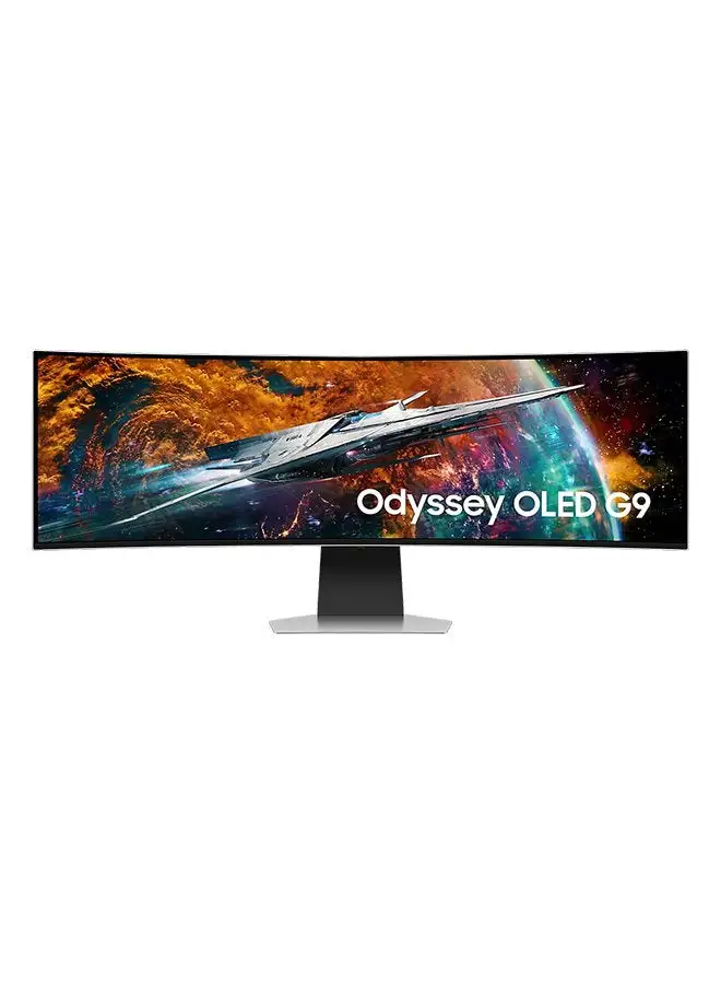 شاشة سامسونج 49 بوصة Odyssey OLED UltraWide 240 هرتز 0.03 مللي ثانية للألعاب، مركز الألعاب، Tizen، 1800R، FreeSync Premium Pro، المزامنة التكيفية، الوصول عن بعد، Bixby، Game Bar 2.0، Adaptive Sound Pro (5W x 2ch)، G9 G95SC فضي