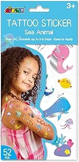 Avenir Tattoo Sticker - Sea Animal | 52pc Set of Temporary Tattoos - High-Quality Water-Based Ink - Safe and Easy to Apply and Remove - Lasts 3-5 Days for Kids 3+