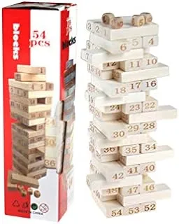 لعبة تكديس البرج من شوواي، مكعبات بناء تعليمية وممتعة للأطفال والكبار والأطفال الصغار ألعاب عائلية خشبية - 54 قطعة