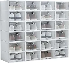 DAYONG Shoe Storage Box Shoe Box,24 Pack Clear Plastic Clamshell Shoebox,Stackable Shoe Organizer Foldable Display Box Container Closet Shelf Shoe Organizer