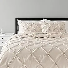 Amazon Basics Pinch Pleat Down-Alternative Comforter Bedding Set - King ، Beige. مجموعة ملاءات السرير البديلة من أمازون بيسيكس - بيج