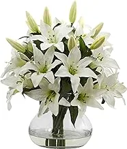 Nearly Natural 16in. Lily Silk Arrangement with Glass Vase