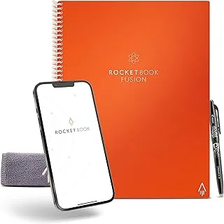 دفتر ملاحظات ذكي قابل لإعادة الاستخدام من Rocketbook Fusion - التقويم وقوائم المهام وصفحات قالب الملاحظات مع قلم Pilot Frixion واحد وقطعة قماش من الألياف الدقيقة متضمنة - غطاء وردي ، مقاس تنفيذي