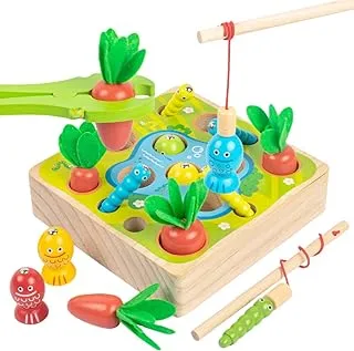 UNIH Wooden Montessori Toys for Toddlers, Educational Toys of Carrots Harvest Shape Size Sorting Puzzle, Fine Motor Skill Toy for 1 2 3 Years Old Boys and Girls