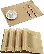 ECVV 4Pcs Placemats for Dining Table Easy to Clean Plastic Washable Placemat for Kitchen Table Indoor Outdoor Table Mats Heat-resistand Washable Woven Vinyl Table Mats (Gold)