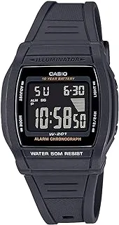 ساعة كاسيو إيلومينيتور، منبه يومي، كرونوغراف، ببطارية تدوم 10 سنوات، إيقاف رقمي W201-1BV، أسود