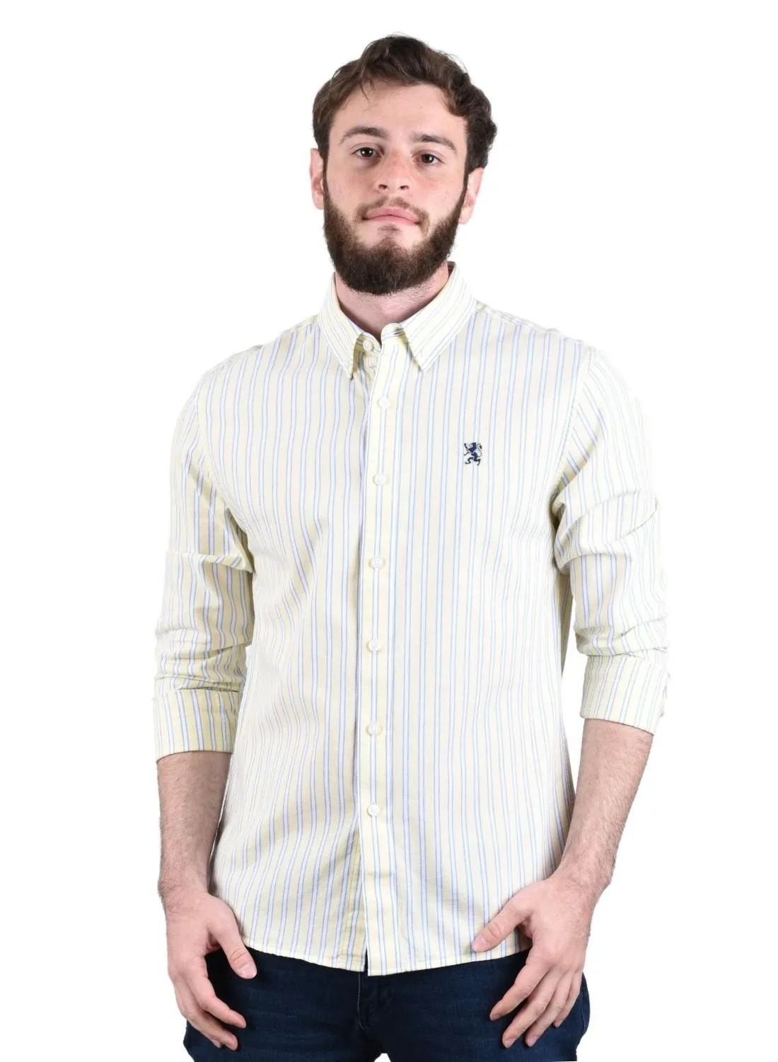 GIORDANO Oxford Shirt Yellow White Stripe