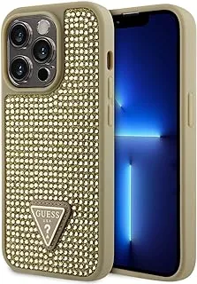 Guess Rhinestone Case with Triangle Logo Compatible With iPhone 15 Pro - Gold
