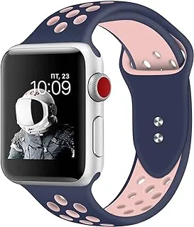 Promate Silicone Apple Watch 38mm/40mm Strap, Dual-Toned Soft Breathable Silicone Sport Band with Double Lock Pin and Sweatproof for Apple Series 1/2/3/4 Small/Medium, Nike Oreo-38ML.Blue/Pink
