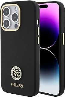 Guess Silicone Case with 4G Strass Logo Case Compatible With iPhone 15 Promax - Black