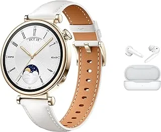 HUAWEI WATCH GT 4 41mm Smart Watch, 7 Days Battery Life, Science-based Calorie Management, Pulse Wave Arrhythmia Analysis, Heart Rate Monitor, Compatible with Android & iOS, White + FreeBuds SE White