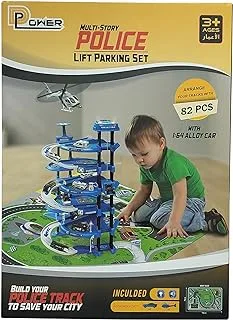 D-POWER – Multi Level Lift Parking Set | 5 Storied DIY Build Set, Theme – Police Station | 82pc Set, Kids Age 3+
