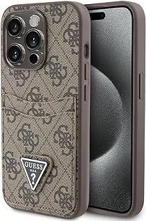 حافظة CG Mobile Guess من جلد البولي يوريثان مع فتحة بطاقة مزدوجة وشعار 4G مثلث مزدوج لهاتف iPhone 15