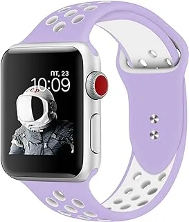 Promate Silicone Apple Watch 38mm/40mm Strap, Dual-Toned Soft Breathable Silicone Sport Band with Double Lock Pin and Sweatproof for Apple Series 1/2/3/4 Small/Medium, Nike Oreo-38SM.Purple/White