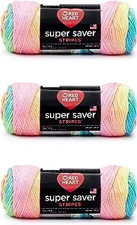 Red Heart Super Saver Yarn, 3 Pack, Retro Stripe 3 Count