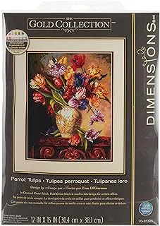 مجموعة Dimensions Gold Collection عد عبر الابره ، Parrot Tulips ، 14 Count Black Aida ، 12 '' x 15 ''
