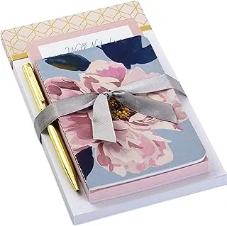 Hallmark Notepad Bundle with Pen, Pretty Pinks (3 Notepads in Assorted Sizes with Gold Pen)