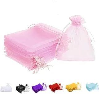 MARKQ 100 Pieces Organza Bags with Drawstrings 12X17 cm Jewelry Pouches Candies Eid Bridal Shower Party Wedding Favor Bags (Light Pink)