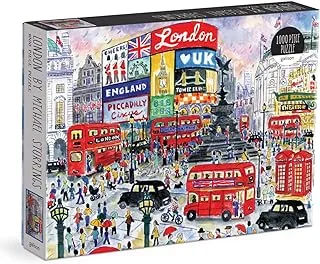 لغز Galison Michael Storrings 1000 قطعة من أحجية الصور المقطوعة في لندن للبالغين، لغز فني مصور مع مشهد من شوارع لندن، متعدد الألوان
