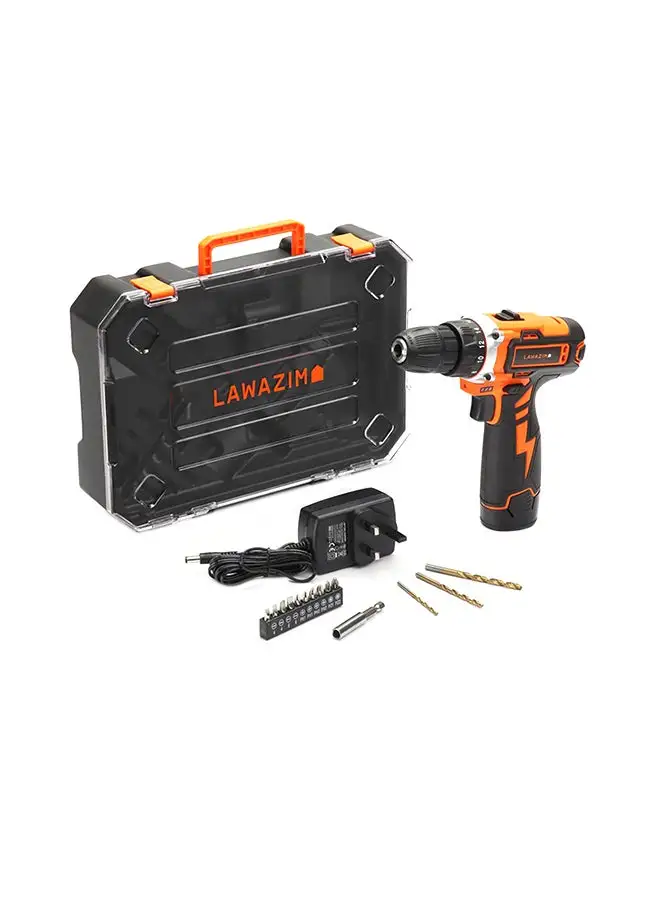 LAWAZIM Cordless Drill Set With Tool Bag Black/Orange