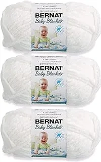 Bernat Baby Blanket White Yarn - 3 Pack of 100g/3.5oz - Polyester - 6 Super Bulky - 72 Yards - Knitting, Crocheting, Crafts & Amigurumi, Chunky Chenille Yarn