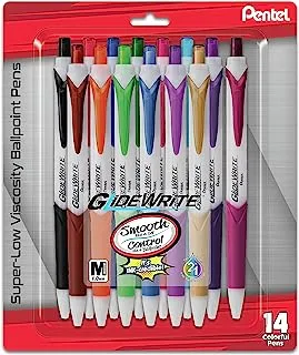Pentel GlideWrite Ballpoint Pen, (1.0mm) medium, Assorted Ink Colors, 14 Pack (BX910BP14M1)